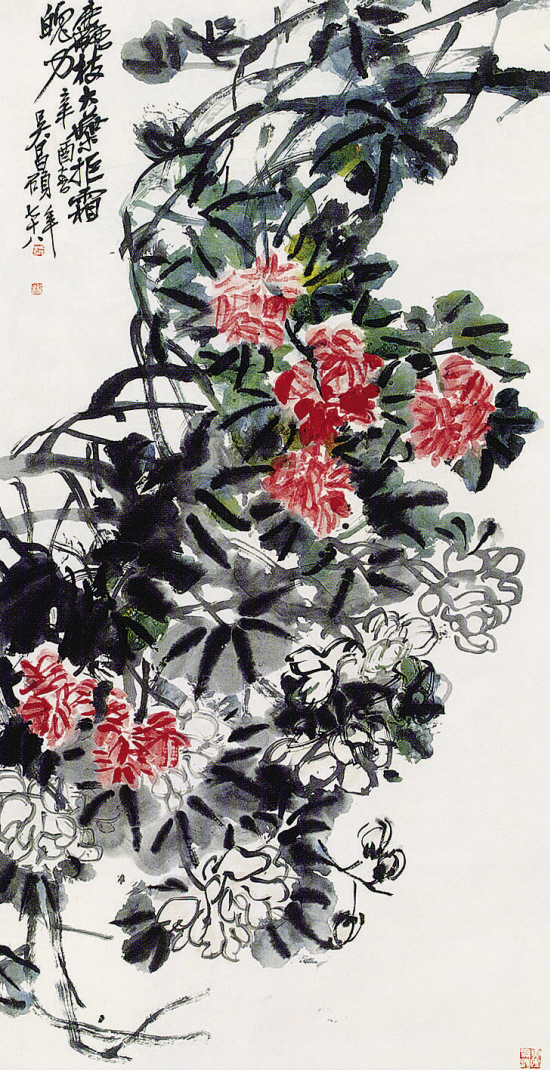 450 吴昌硕 芙蓉图 立轴 设色纸本 133×68cm 估价:1,400,000-1