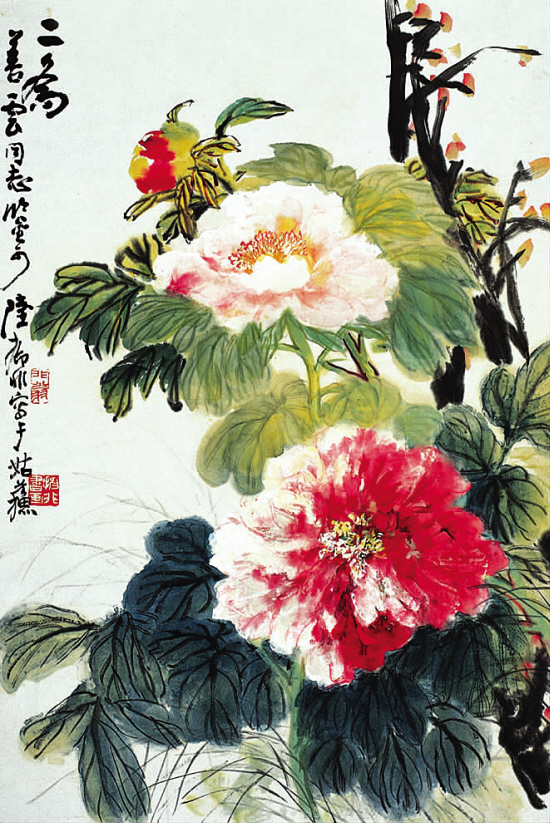 陆抑非 二乔图    设色纸本 镜框 68×45cm