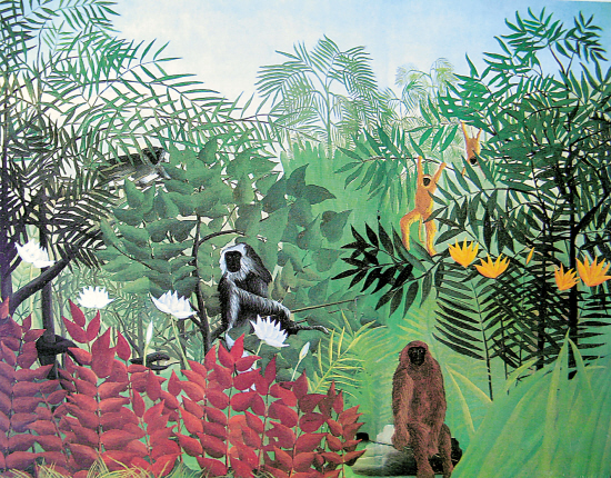 美善心灵的亨利·卢梭;; 有猴子的热带丛林(1910年)