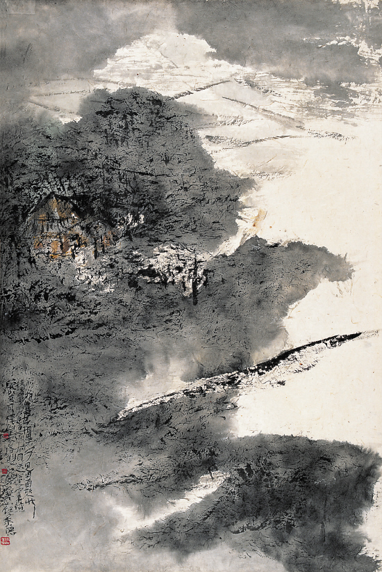 曾来德  蜀山春汛图  水墨 136×68cm  2005年