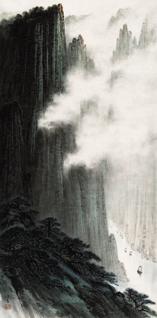 陈金章  江峡帆影  138×68cm   (2007年)