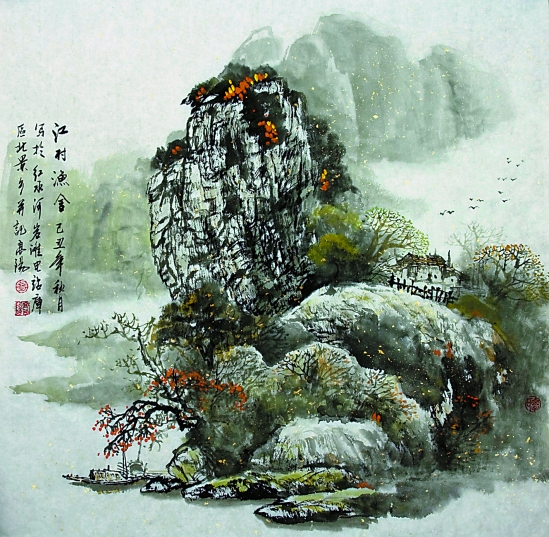 覃高阳 江村渔舍 66×66cm