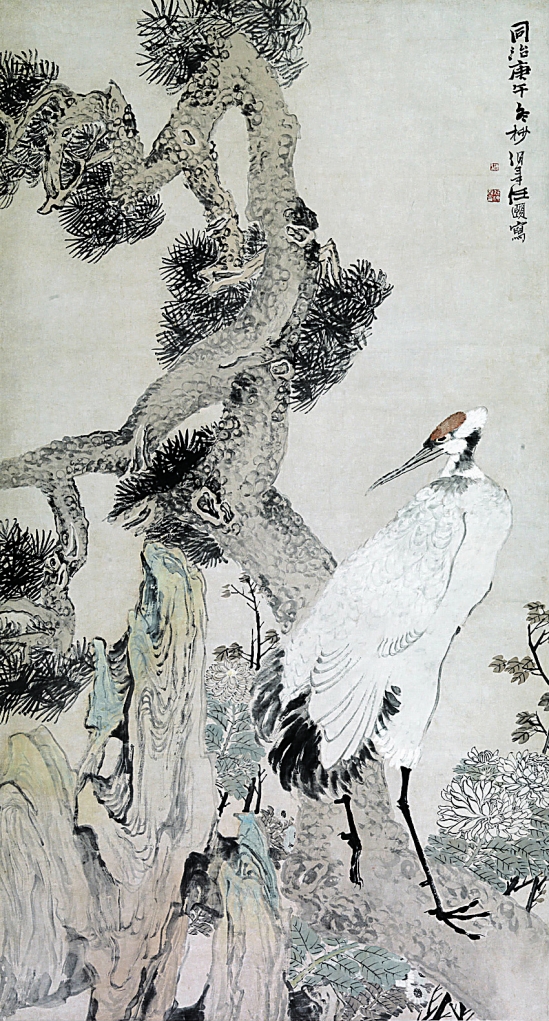 任伯年(1840-1896 松龄鹤寿 设色纸本 立轴 171×92cm