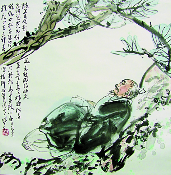 魏传义  醉翁  68×68cm  中国画  1999年