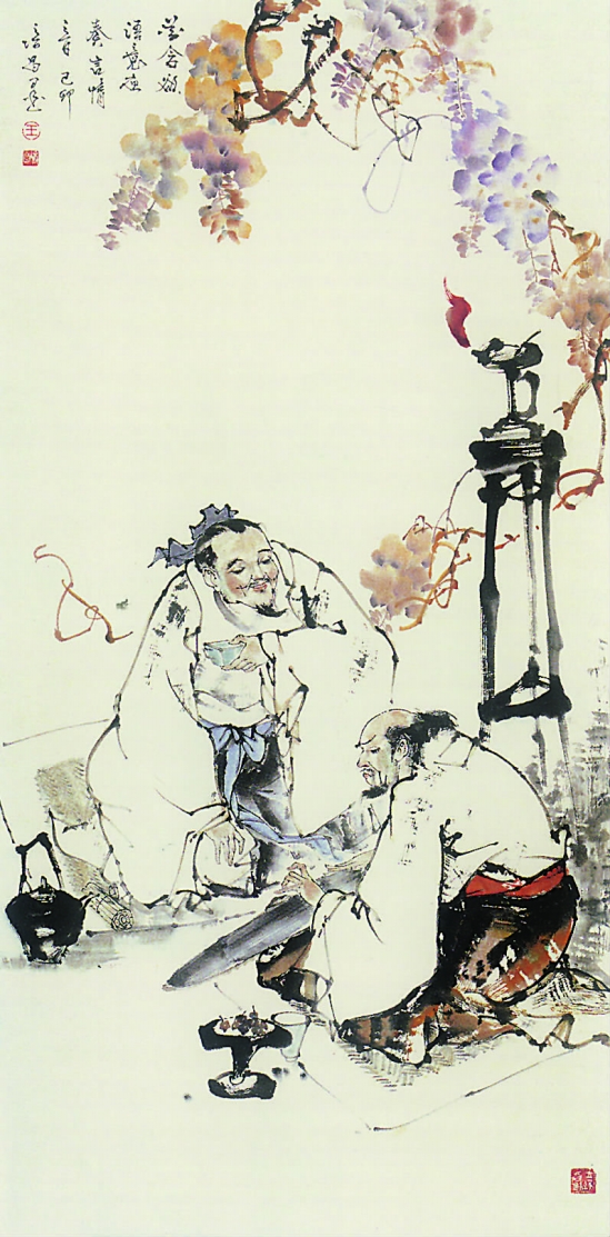 王培昌 花含欲语意 夜奏言情音 136×68cm