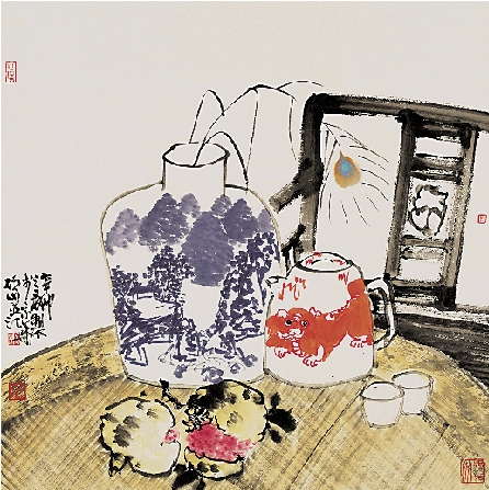 马硕山  青花系列·榴 68×68cm 2011年