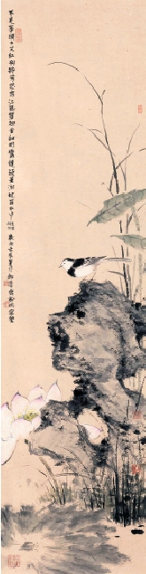 罗剑华 秋水花影一 设色纸本 136×34cm 2012年