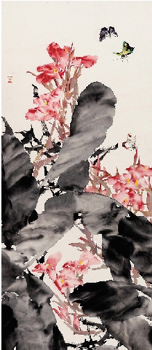 徐源绍 弱质亭亭 芳心点点 138×69cm