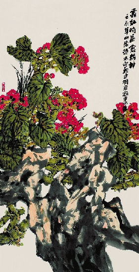 裘缉木 霜红时节愈精神 68×137cm 2012年