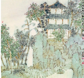 李志坚 西湖图咏之雷峰夕照 彩墨纸本 46×50cm