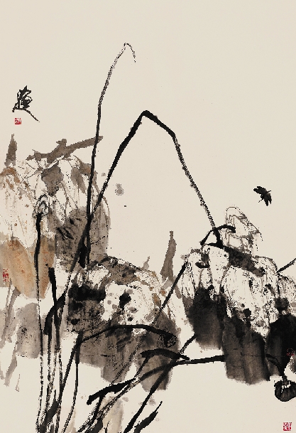 张立辰 秋荷 209×143.8cm 宣纸 彩墨 1991年