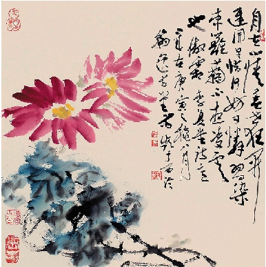 蒋频 菊花 国画 45×45cm