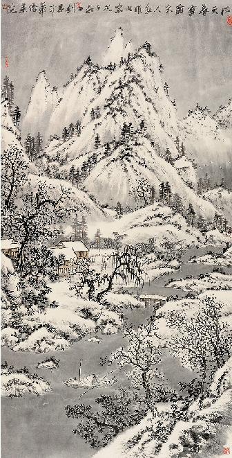 沈钊昌 江天暮雪图 136×68cm