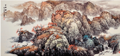 于占德 云横群峰 112×248cm