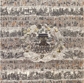 张敏杰 四库全书与南北七阁 120×120cm 版画(浙江)