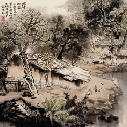 官振彬 池塘人家 68×68cm