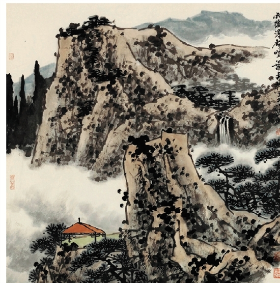 叶森槐《雨后瀑声喧 68×68cm