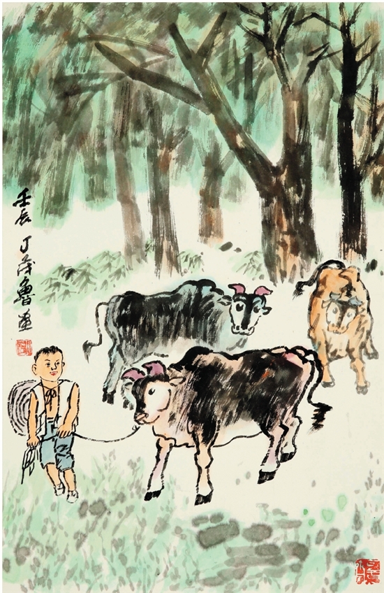 丁茂鲁 牧童 68×45cm