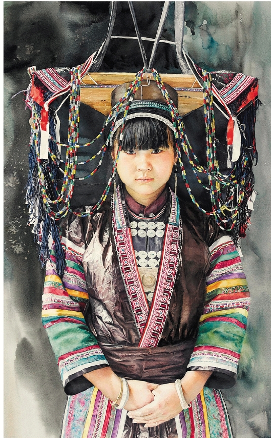 沈璐 瑶族女孩 105×70cm 水彩画