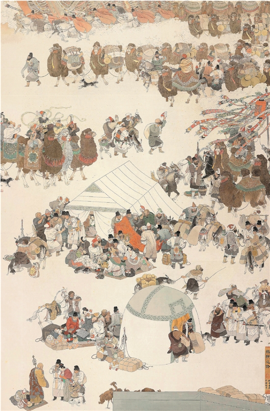 谢振瓯 丝绸之路 214×140cm 中国画·绢本工笔 2014年 ("第七届