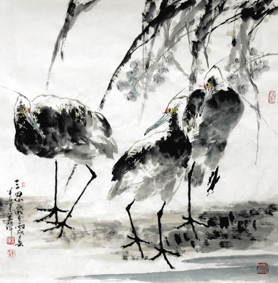 毕宏伟(浙江省美术家协会会员,浙江省花鸟画家协会会员) 三思图 四