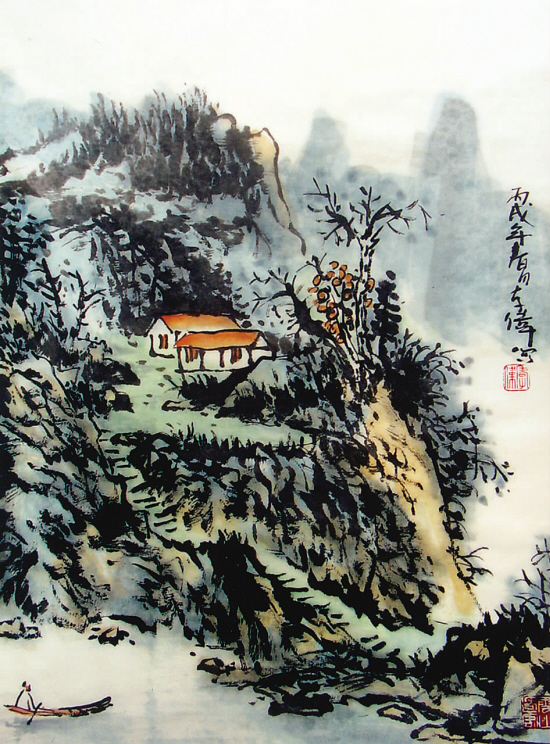 秦孝伟 依山傍水 中国画
