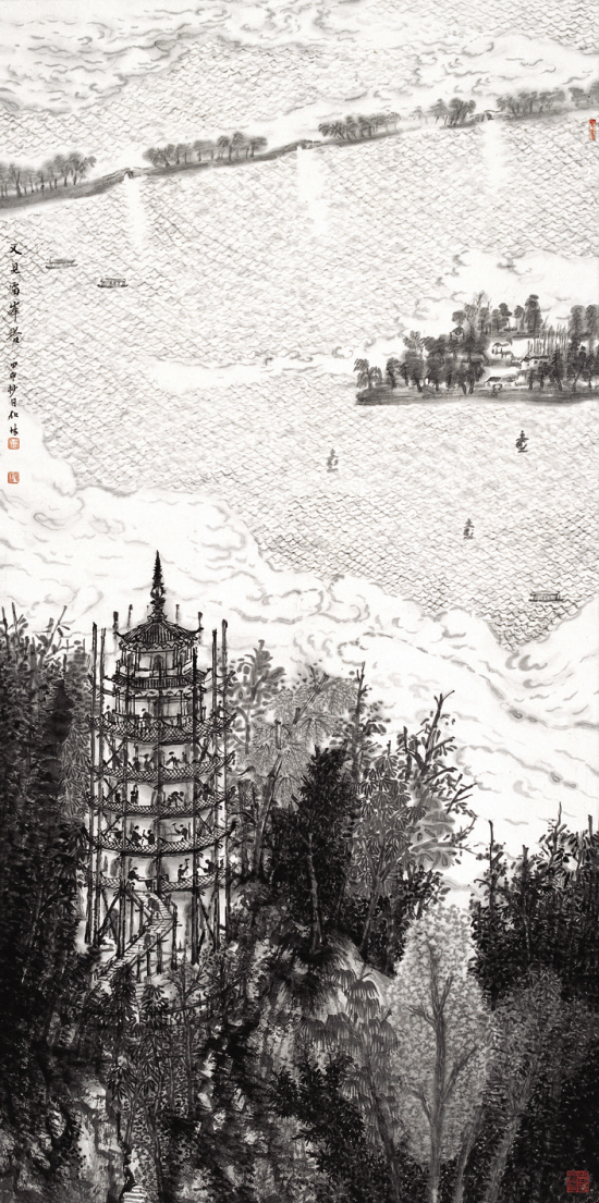 何加林 又见雷峰塔 68×136cm 水墨纸本 2004年