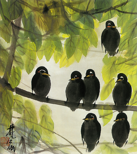 44 林风眠 花鸟    设色纸本 镜框 35×31cm    估价:200,000-300