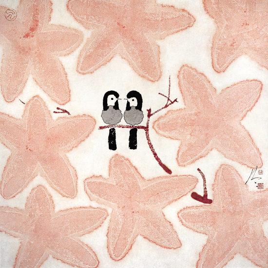 陈家泠 红叶小鸟 68×68cm 2007年