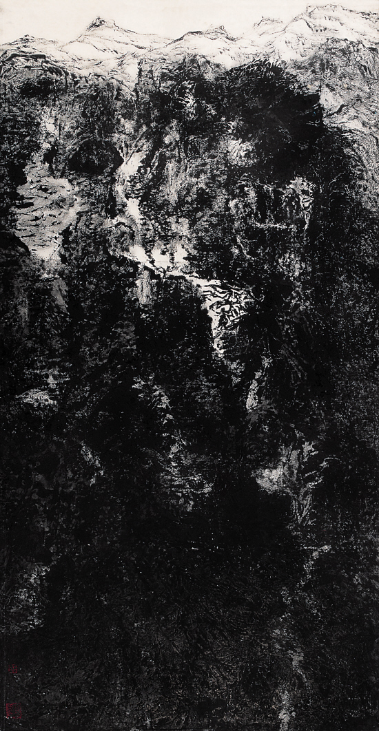 曾来德  黑山厚土  焦墨 244×122cm 2007年