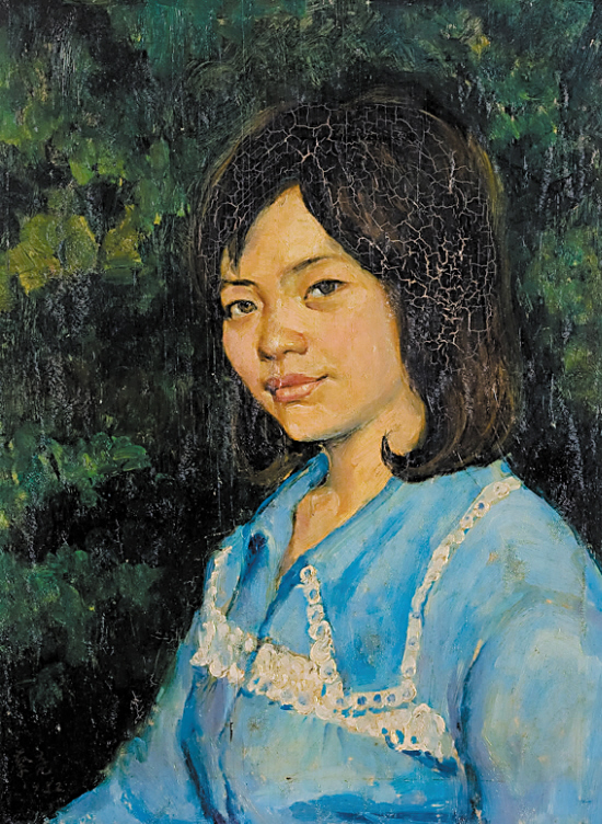蔡亮 蓝衣女子 木板油画 1982    49.5×37cm 估价:28,000-35,000
