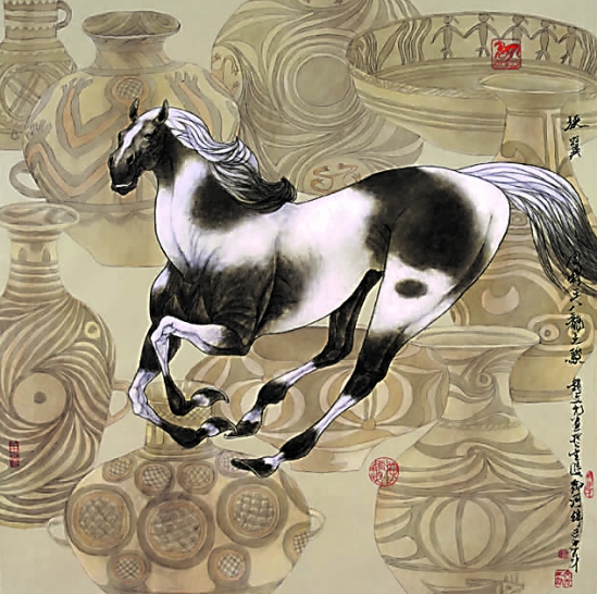 赵文元  周穆王八龙之骏  85×85cm  2009年