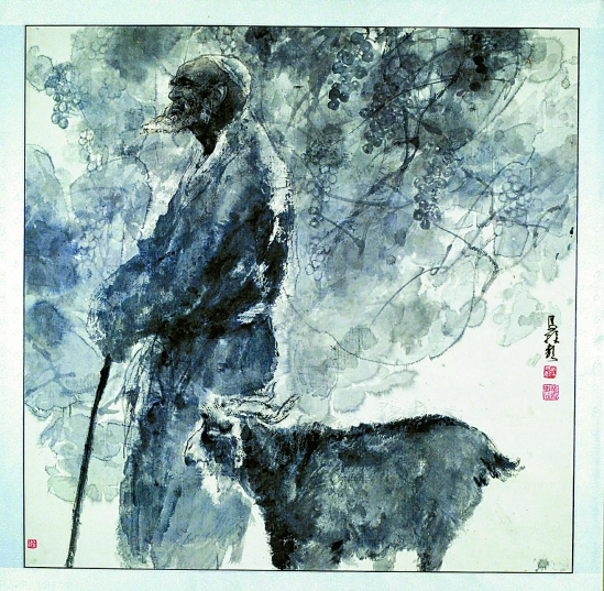 馬振聲 老人和羊 1996年 100×100cm