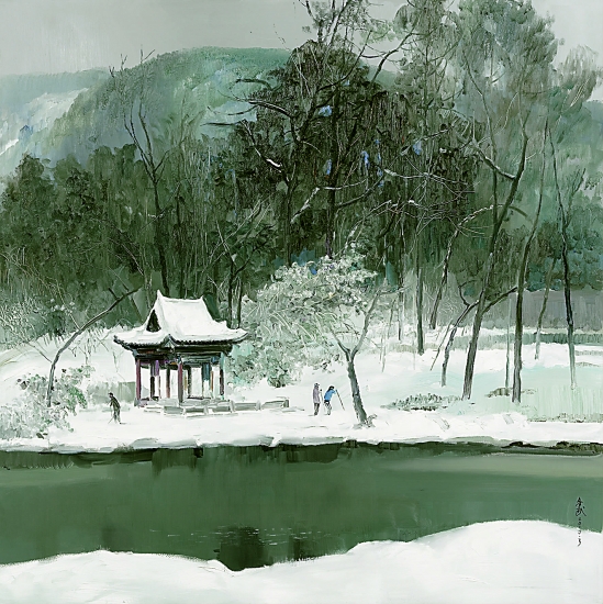 雷务武  晋祠冬雪  110×110cm