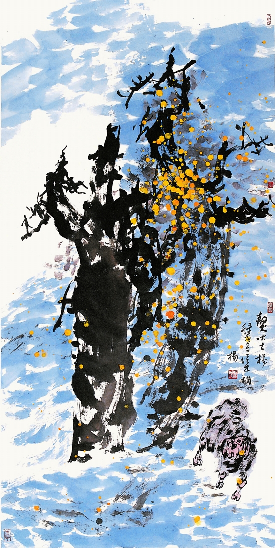 张录成  獒吠古杨  137×68cm  2009年