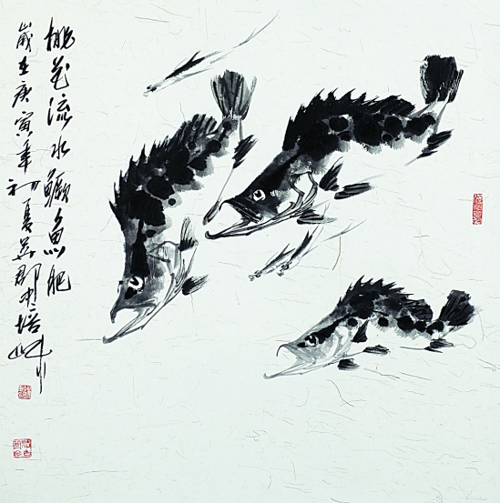 吴中培  桃花流水鳜鱼肥  68×68cm