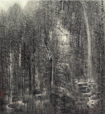 李云集 夏山清流图 70×70cm 水墨纸本