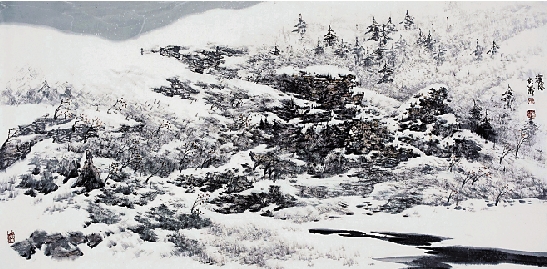 汤宽义 瑞雪山林 68×136cm 2009年