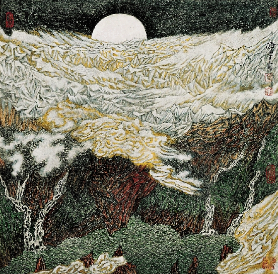 余涵宇 金碧冰川山水系列之六 136×68cm