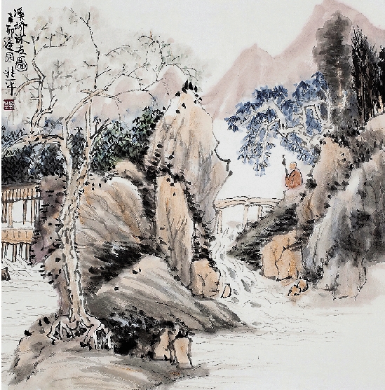 刘兆平 溪桥访友图 69×69cm 2011年