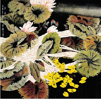 裘缉木  金色池塘  120×120cm  2000年