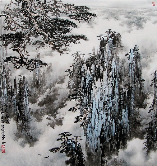 刘有成 险崖万丈  68×68cm  纸本水墨  2011年