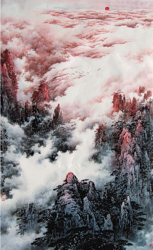 刘有成  黄岳朝晖  180×96cm  纸本彩墨  2011年