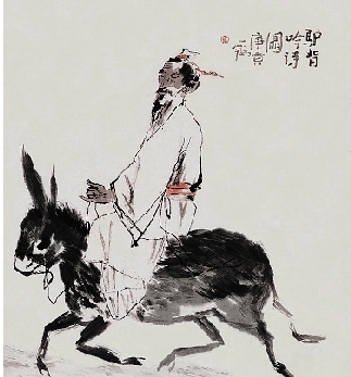 崔一鹗 驴背吟诗图 68×68cm