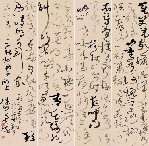 马世晓 陆游诗《游山西村》《临安春雨初霁》 133×34cm×4 2011
