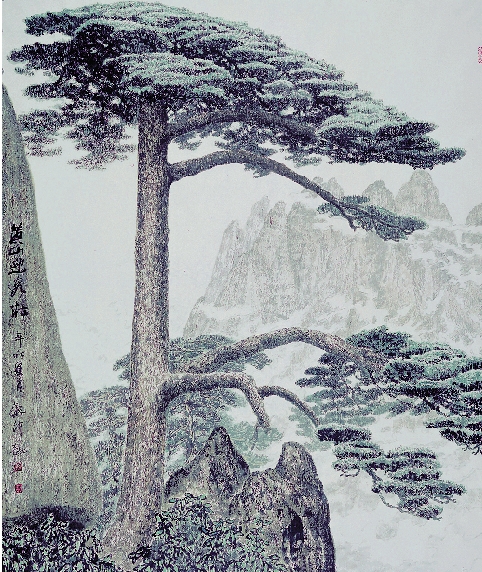 张龙新  黄山迎客松     纸本设色  136×116cm  2011年