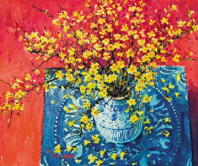 孙恒俊  迎春花  油画