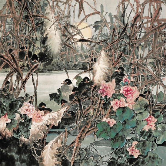 李景林  芦荡月夜  124×124cm