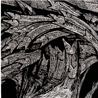 雷务武  勇往直前突围  版画