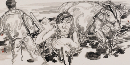 赵初凡  背景是春天之二  136×68cm